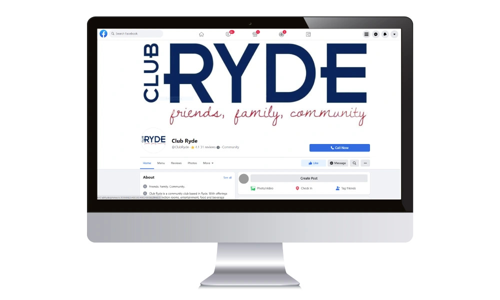 Club Ryde Facebook Social Desktop Mock Up - Ozlocal Australia