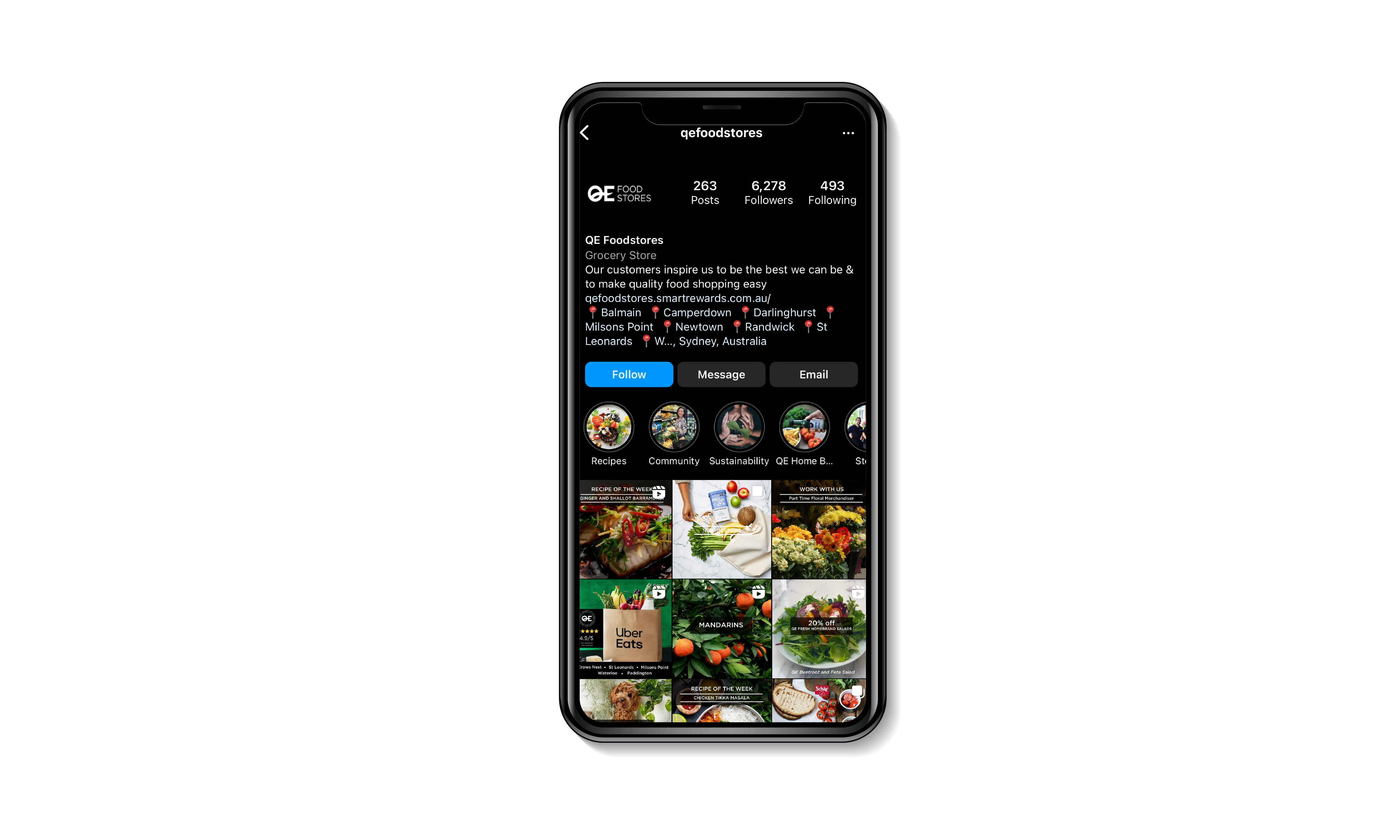 QE Foods Instagram Mobile Social Mock Up - Ozlocal Australia